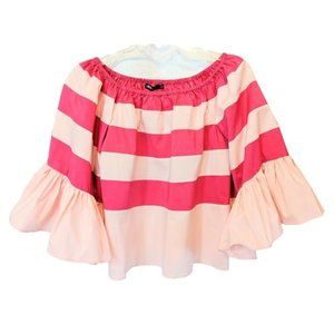 Pink Peasant Boho Top INA Size L Elastic Off Shoulder Ruffed Sleeves Festive